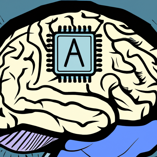 איור המציג מוח אנושי ושבב מחשב, המסמלים את המושג AI.